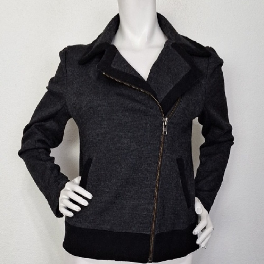 J.Crew Dark Gray Wool-Blend Moto Asymmetrical Zip Streetwear Bikercore Jacket- 6